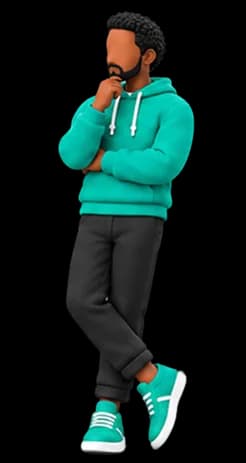Character leaning on phone