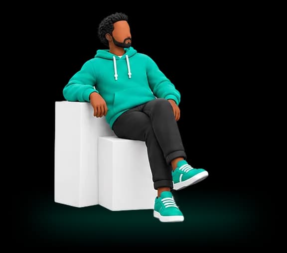 A tenant relaxed on white cubes