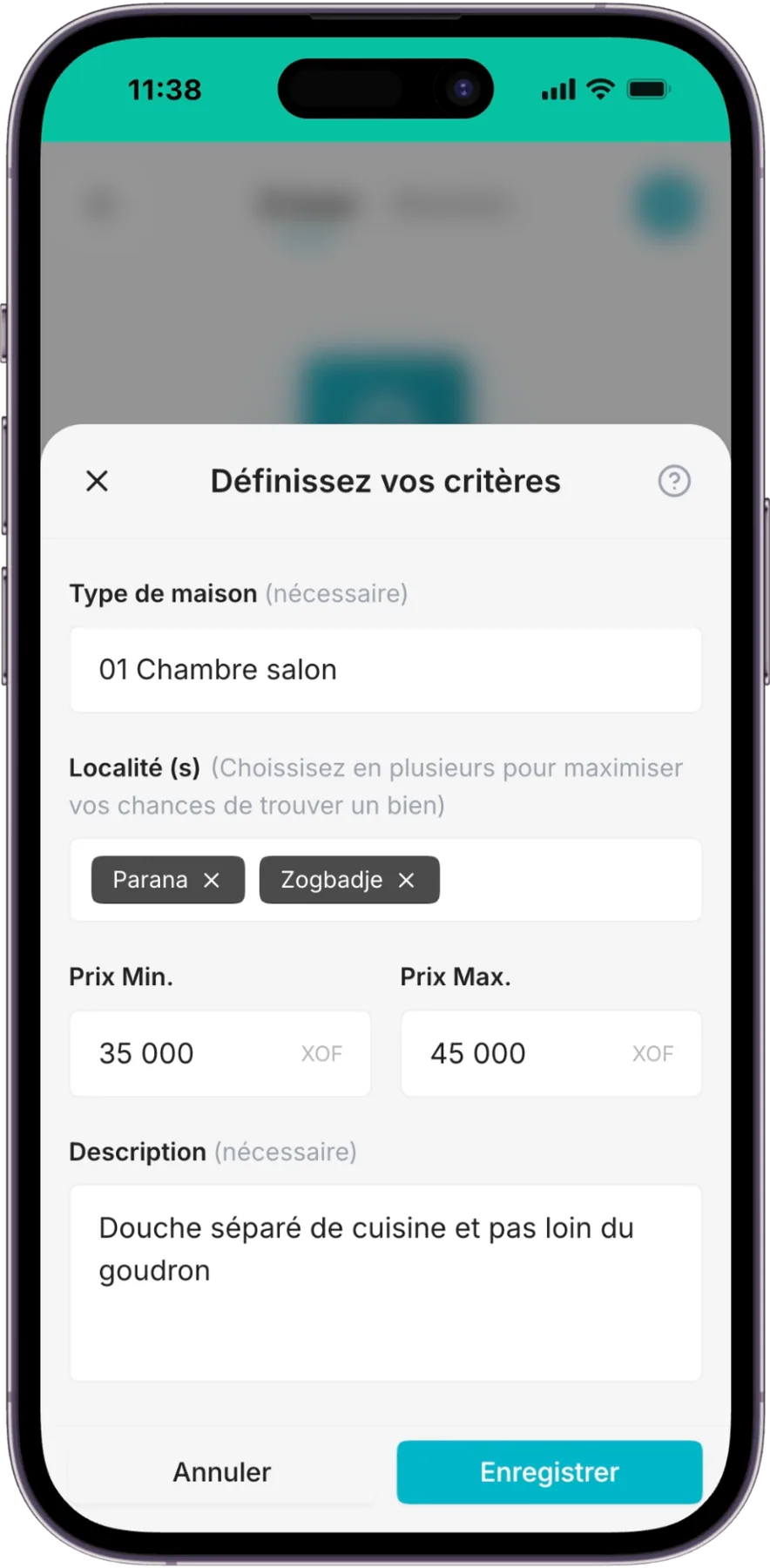 Formulaire de création d'alerte