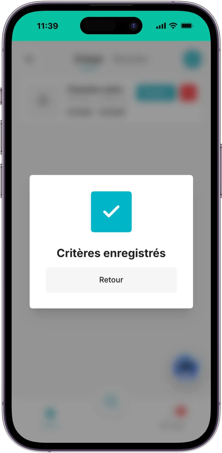 Confirmation des critères enregistrés