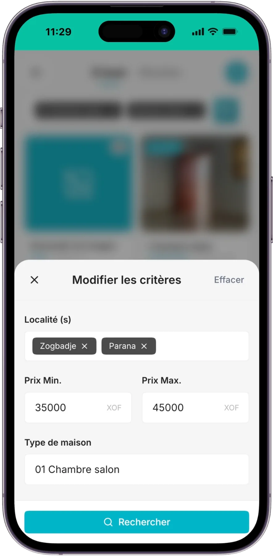 Application Locapay - Filtres de recherche multicritères