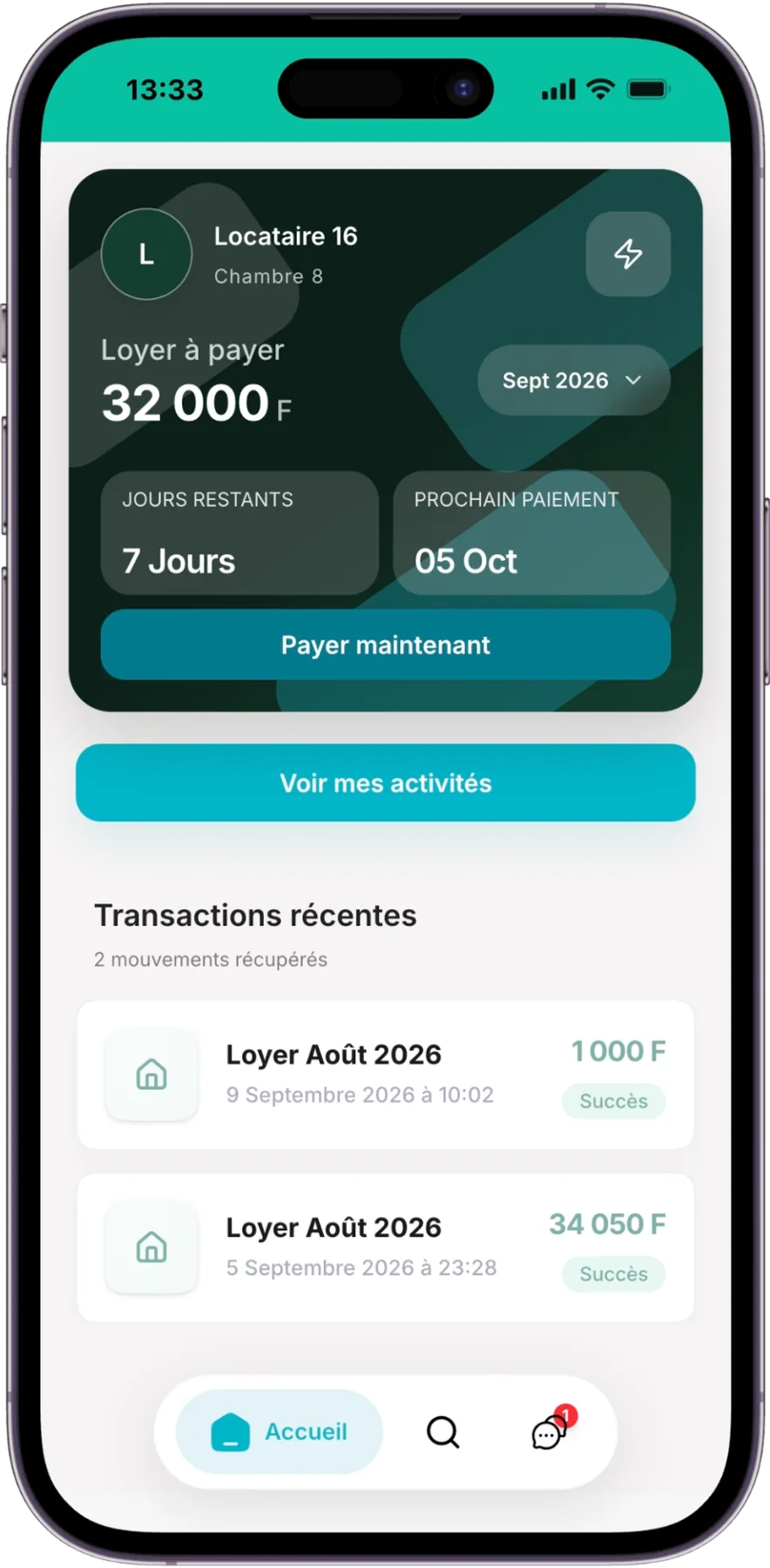 Accueil de l'application Locapay pour locataires