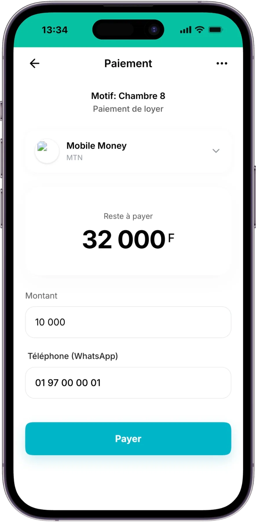 Paiement de loyer dans l'application Locapay