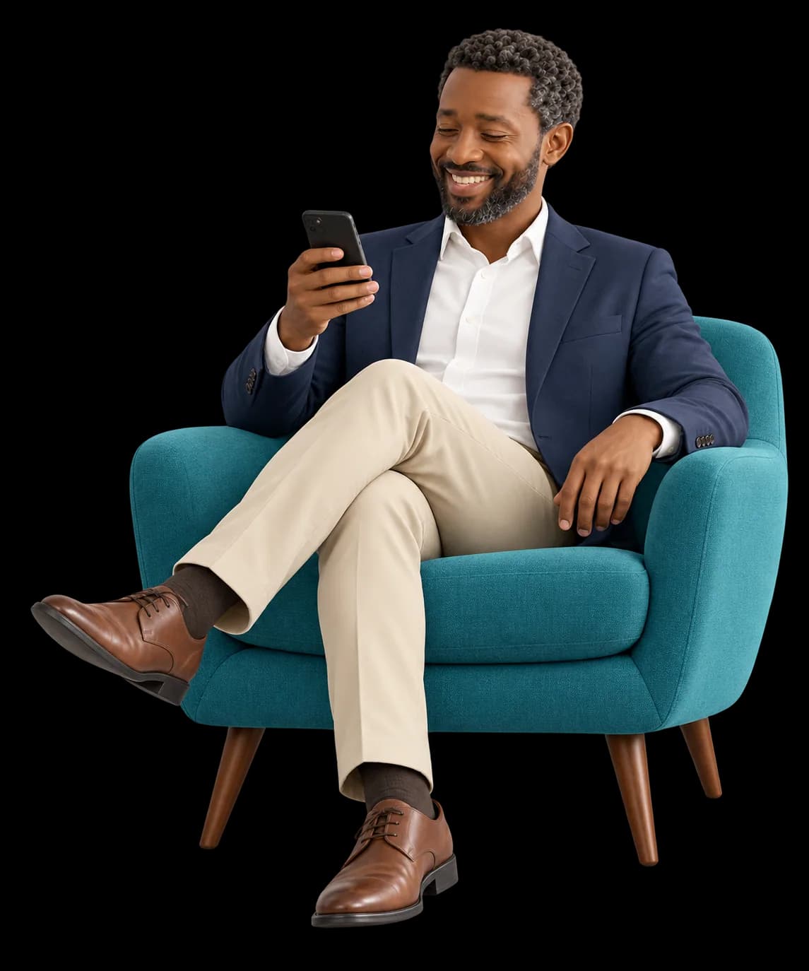A property owner managing rentals remotely from an armchair